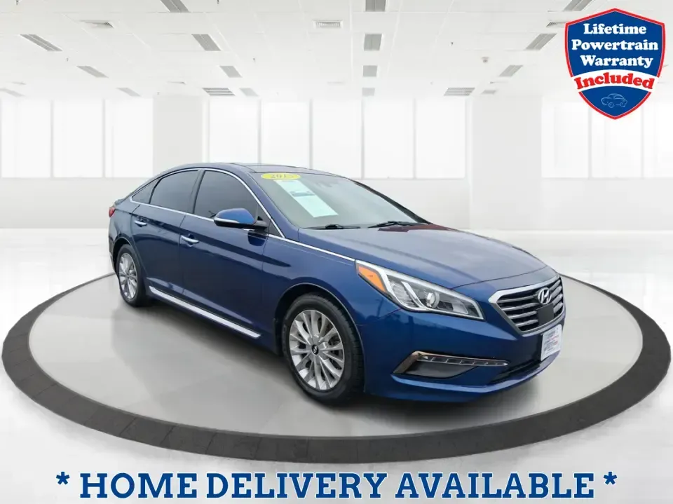 2015 Hyundai Sonata Limited (5NPE34AF5FH) with an 2.4L I-4 gasoline direct injection engine, 6-Speed Automatic transmission, located at 401 Woodman Dr, Riverside, OH, 45431, (937) 908-9800, 39.760899, -84.123421 - Picture your next week going smoother: an easy highway commute up I75, a comfortable school drop-off run through Piqua, and a weekend drive to the Miami County Fairgrounds-all in a sedan that feels upscale without the upscale price. This **2015 Hyundai Sonata Limited** in **Lakeside Blue** is built - Photo#0