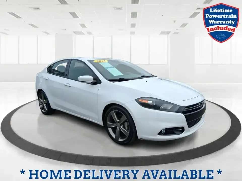 2014 Dodge Dart GT (1C3CDFEB0ED) with an MultiAir 2.4L I-4 variable valve control engine, located at 8750 N County Rd 25A, Piqua, OH, 45356, (937) 908-9800, 40.164391, -84.232513 - Need a smart, sporty commuter that feels upscale for daily runs between Moraine and downtown Dayton, yet still has the comfort for weekend getaways to Carillon Historical Park or a Reds day trip? This 2014 Dodge Dart GT in Bright White Clearcoat is the kind of sedan that fits real life-easy to park, - Photo#0